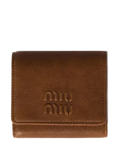 Miu Miu Logo-embossed Leather Wallet In Brown