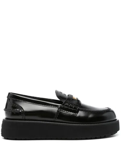 Miu Miu Logo-embossed Leather Loafers In Black