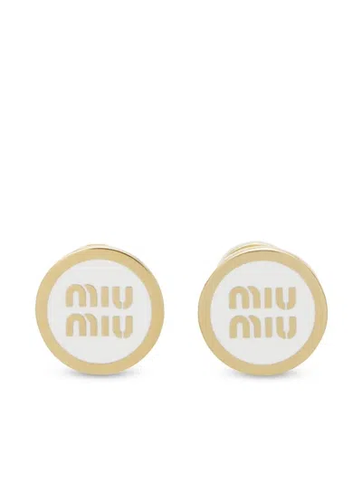 Miu Miu Logo-embossed Stud Earrings In White