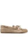 Miu Miu Logo-embossed Suede Loafers In Neutrals
