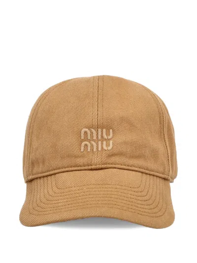 Miu Miu Treated Drill Baseball Cap Curved Brim In Gray