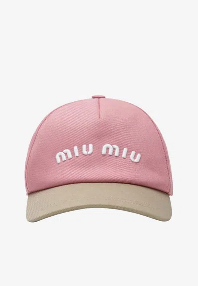 Miu Miu Logo Embroidered Baseball Cap In Pink
