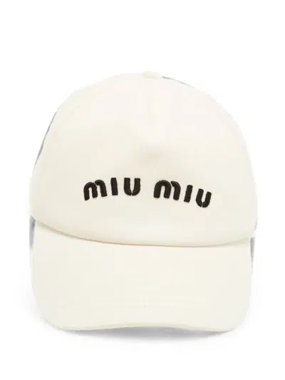 Pre-owned Miu Miu Logo Embroidered Baseball Cap In White