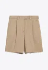 Miu Miu Logo Embroidered Bermuda Shorts In Beige