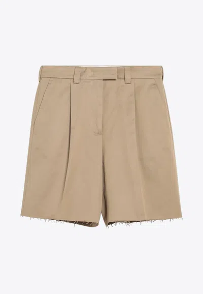 Miu Miu Logo Embroidered Bermuda Shorts In Beige