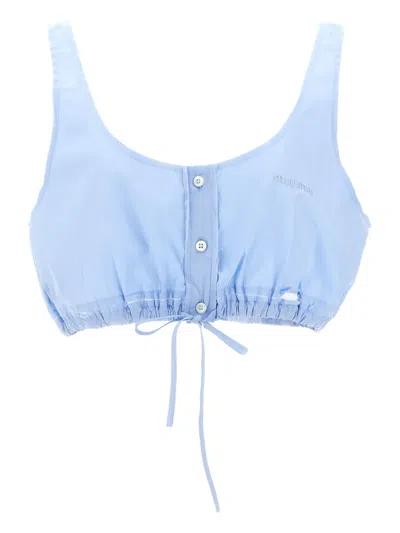 Miu Miu Logo-embroidered Bralette Top In Blue