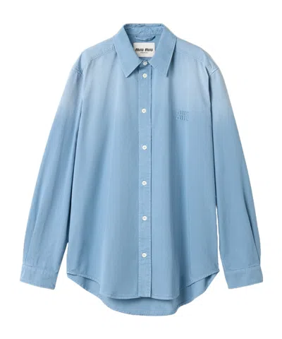 Miu Miu Old Cotton Twill Button-down Top In Blue