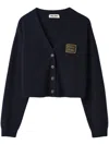 Miu Miu Logo-embroidered Cashmere Cardigan In Blue
