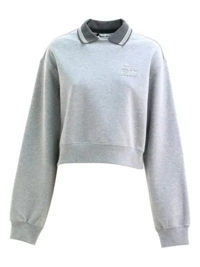 Miu Miu Sweatshirt Mit Logo-stickerei In Gray