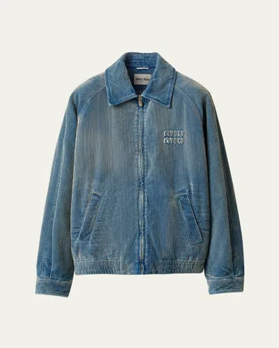 Miu Miu Long-sleeved Casual Jacket In F0013 Azzurro