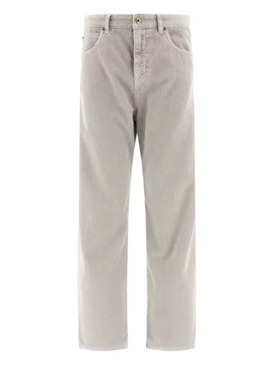 Miu Miu Logo-embroidered Corduroy Trousers In Gold