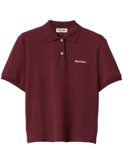 Miu Miu Logo-embroidered Cotton Polo Shirt In Red