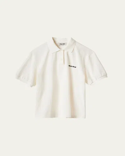 MIU MIU LOGO EMBROIDERED COTTON POLO SHIRT