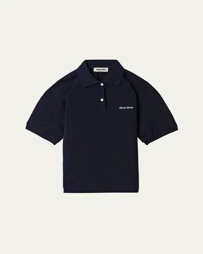 MIU MIU LOGO EMBROIDERED COTTON POLO SHIRT