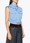 Miu Miu Sleeveless Knotted Cropped Shirt In Light Blue
