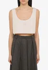 Miu Miu Logo Embroidered Cropped Tank Top In White