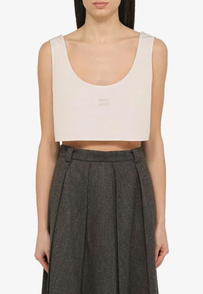 MIU MIU LOGO EMBROIDERED CROPPED TANK TOP