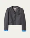 Miu Miu Logo Embroidered Cropped Wool Blazer Jacket In F0308 Antracite