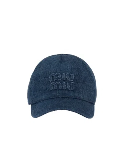 Miu Miu Logo-embroidered Denim Cap In Blue