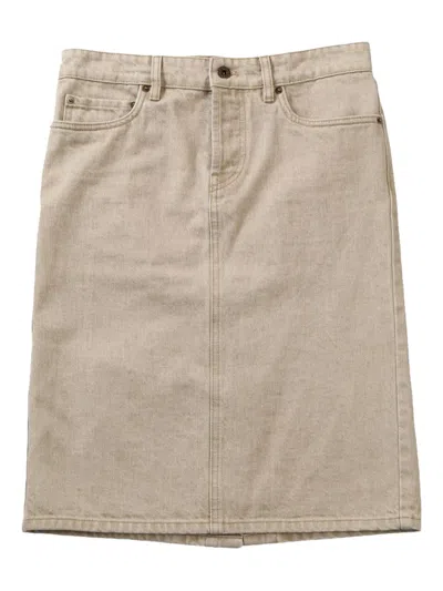 Miu Miu Logo-embroidered Denim Skirt In Neutrals