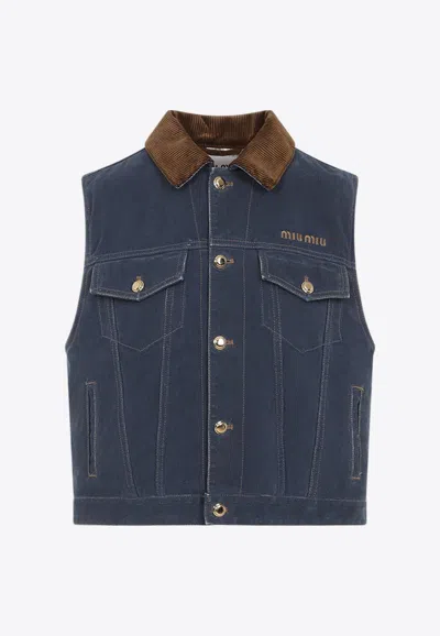 Miu Miu Logo-embroidered Denim Vest