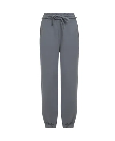 Miu Miu Logo-embroidered Distressed Cotton Track Pants In Gray