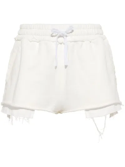 Miu Miu Embroidered Cotton Shorts In White