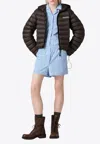 Miu Miu Logo Embroidered Down Jacket In Brown