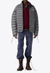 Miu Miu Logo Embroidered Down Jacket In Gray