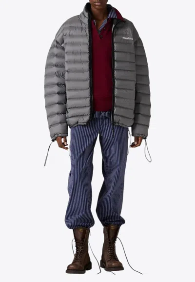Miu Miu Logo Embroidered Down Jacket In Gray