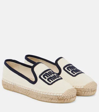 Miu Miu Logo Embroidered Drill Espadrilles In Gold