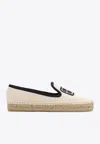 Miu Miu Logo Embroidered Drill Espadrilles In Beige