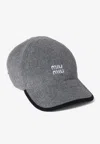 Miu Miu Logo Embroidered Fleece Cap In Gray