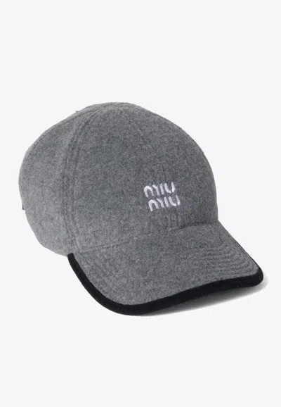 Miu Miu Logo Embroidered Fleece Cap In Gray