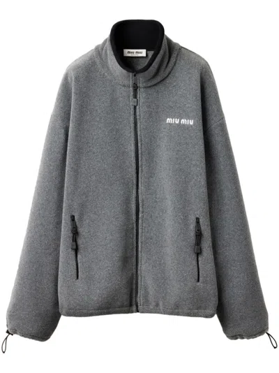 MIU MIU LOGO-EMBROIDERED FLEECE SWEATSHIRT