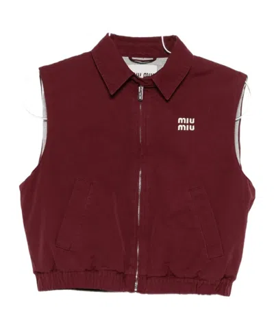 Miu Miu Logo-embroidered Gilet In Brown