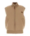 Miu Miu Beige Wool Blend Sleeveless Down Jacket In Brown