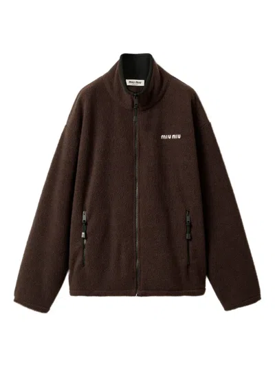 Miu Miu Logo-embroidered Jacket In Brown