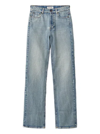 Miu Miu Logo-embroidered Jeans In Blue