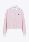 Miu Miu Cotton Shirt With White Collar And Cuffs In Pink