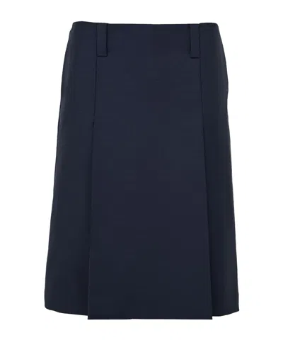 Miu Miu Logo Embroidered Midi Skirt In Blue