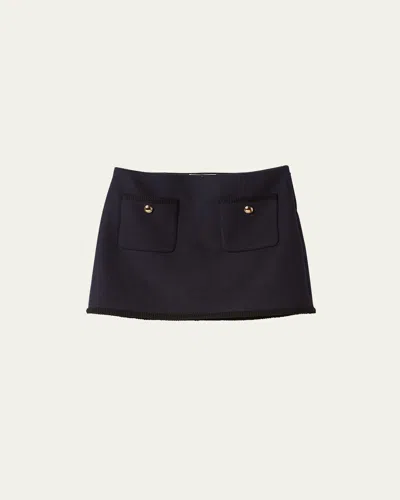 Miu Miu Logo-embroidered Mini Skirt In Bleu