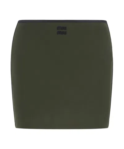 Miu Miu Logo-embroidered Mini Skirt In Green