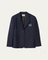 Miu Miu Logo-embroidered Mohair Blazer In Navy Oro