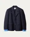 Miu Miu Logo Embroidered Oversized Wool Blazer Jacket In F0124 Navy