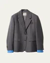 Miu Miu Logo Embroidered Oversized Wool Blazer Jacket In F0308 Antracite