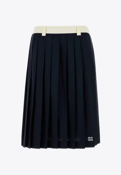 MIU MIU LOGO EMBROIDERED PLEATED MIDI SKIRT