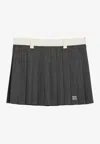 Miu Miu Womens Ardesia Contrast-waist Pleated Grisaglia Wool Mini Skirt In Gray
