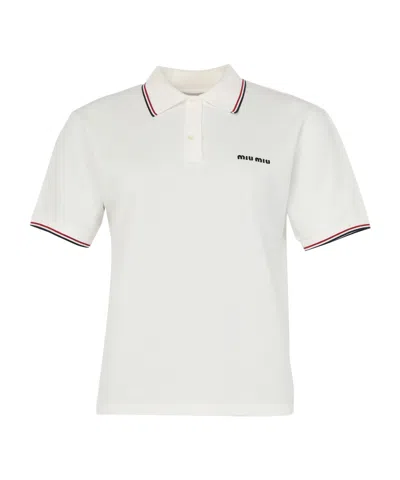 Miu Miu Logo-embroidered Polo Shirt In White