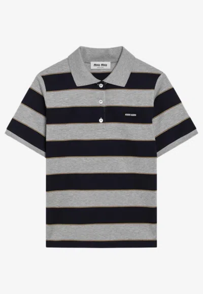Miu Miu Logo-embroidered Polo T-shirt In Multi